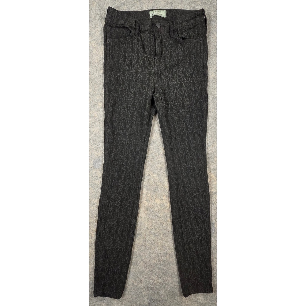 Free People Womens W26 Black Textured Jacquard Skinny Pants Lace Pattern Stretch